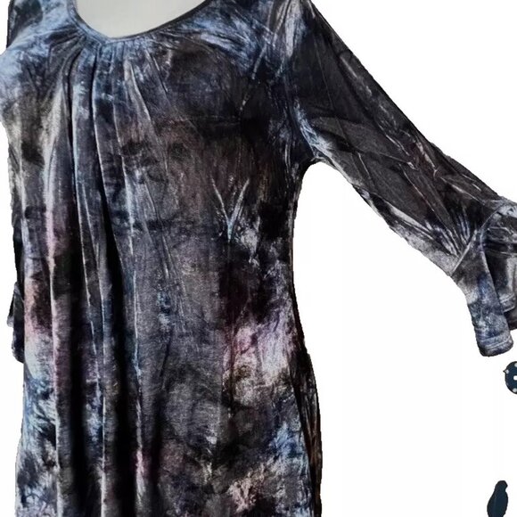 Live & Let Live Velvet Tunic Top Bell Slv Lace Blue Purple Flowy Gypsy Witchy M - Picture 2 of 9